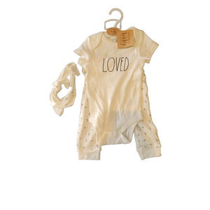 RAE DUNN Baby Bodysuit Set | Loved | 3 pc | 6-9M | NWT